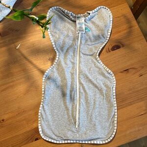 Love to Dream Gray Swaddle with Teal Heart